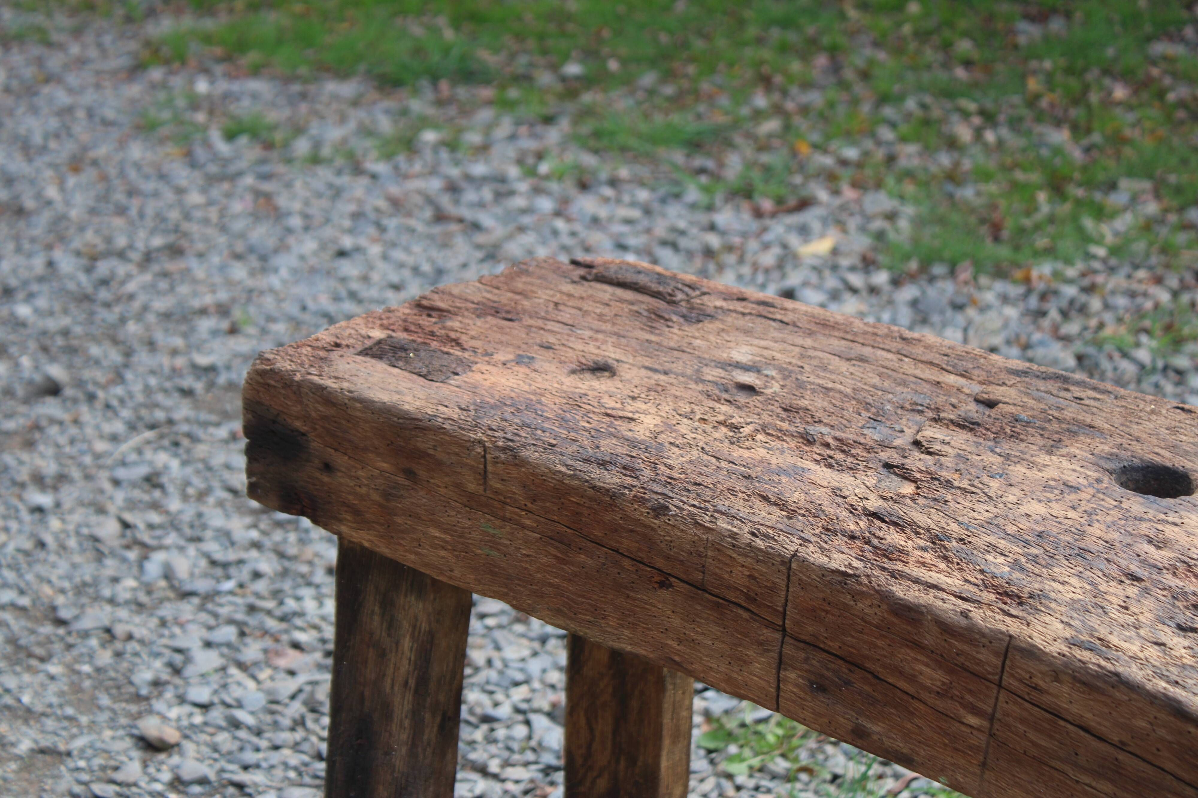 Old solid wood workbench – character console, thick top – 165 cm