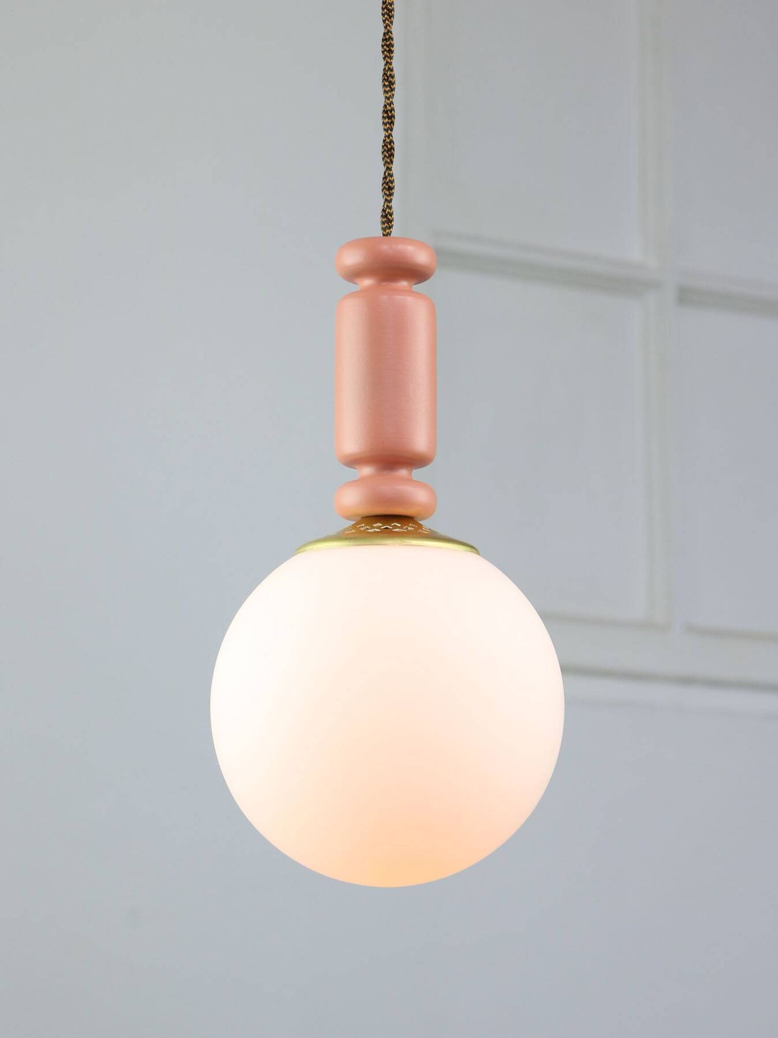 Mid-Century Italian Brass & Opaline Glass Pendant Lamps, Set of 2
