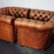 Set of 2 vintage chesterfield club armchairs in cognac leather, Netherlands,