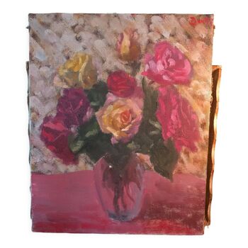 Still life painting with bouquet of roses