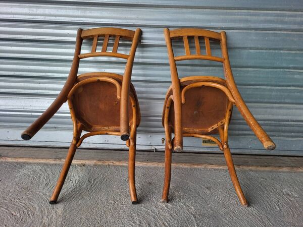 Paire d'authentiques anciennes chaises Bistrot signées Fischel Vintage