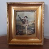 Old golden frame "lute player" on silk