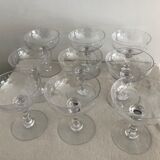 Lot of 9 champagne glasses in cut crystal engraved 1930