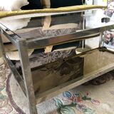 Coffee table 70s metal and smoked glass