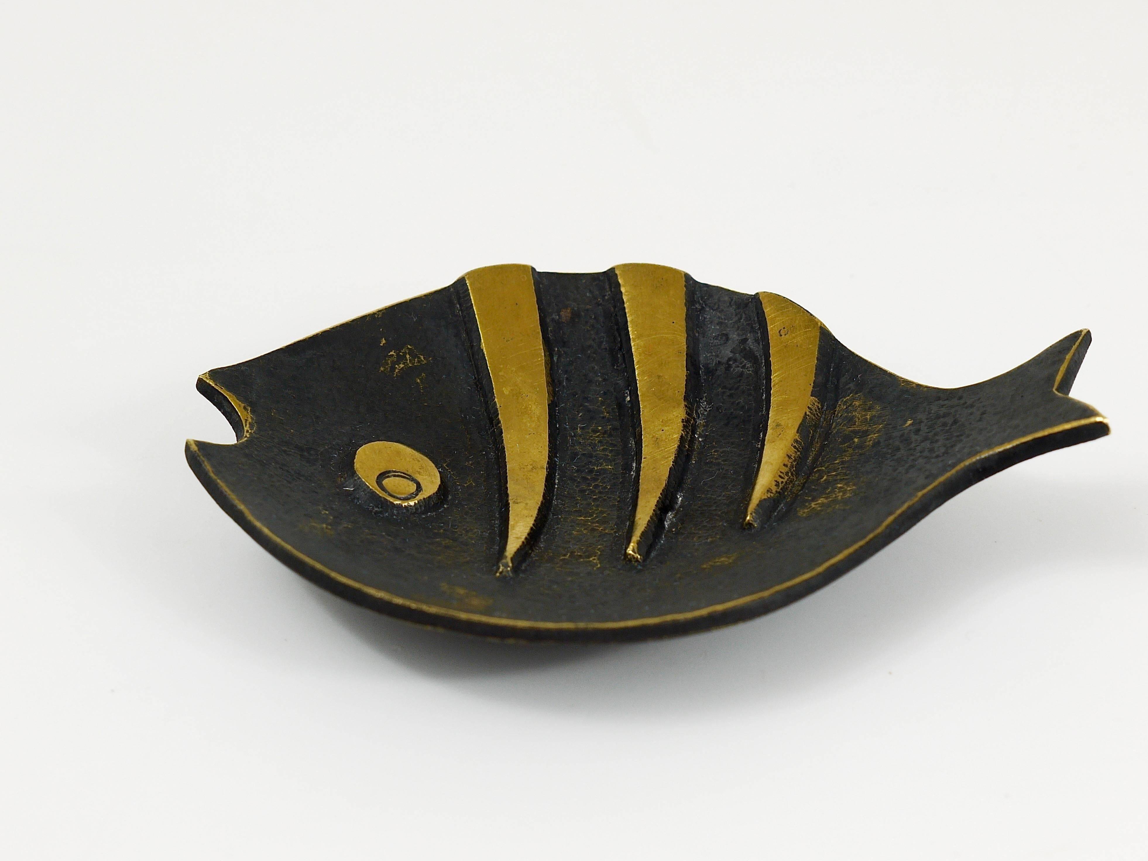 Brass fish ashtray by Walter Bosse, mid-century Herta Baller, Austria, 1950s.