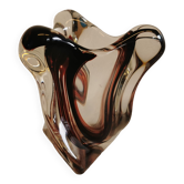 Multi-layered glass vase in transparent with inlayed purple colours.
