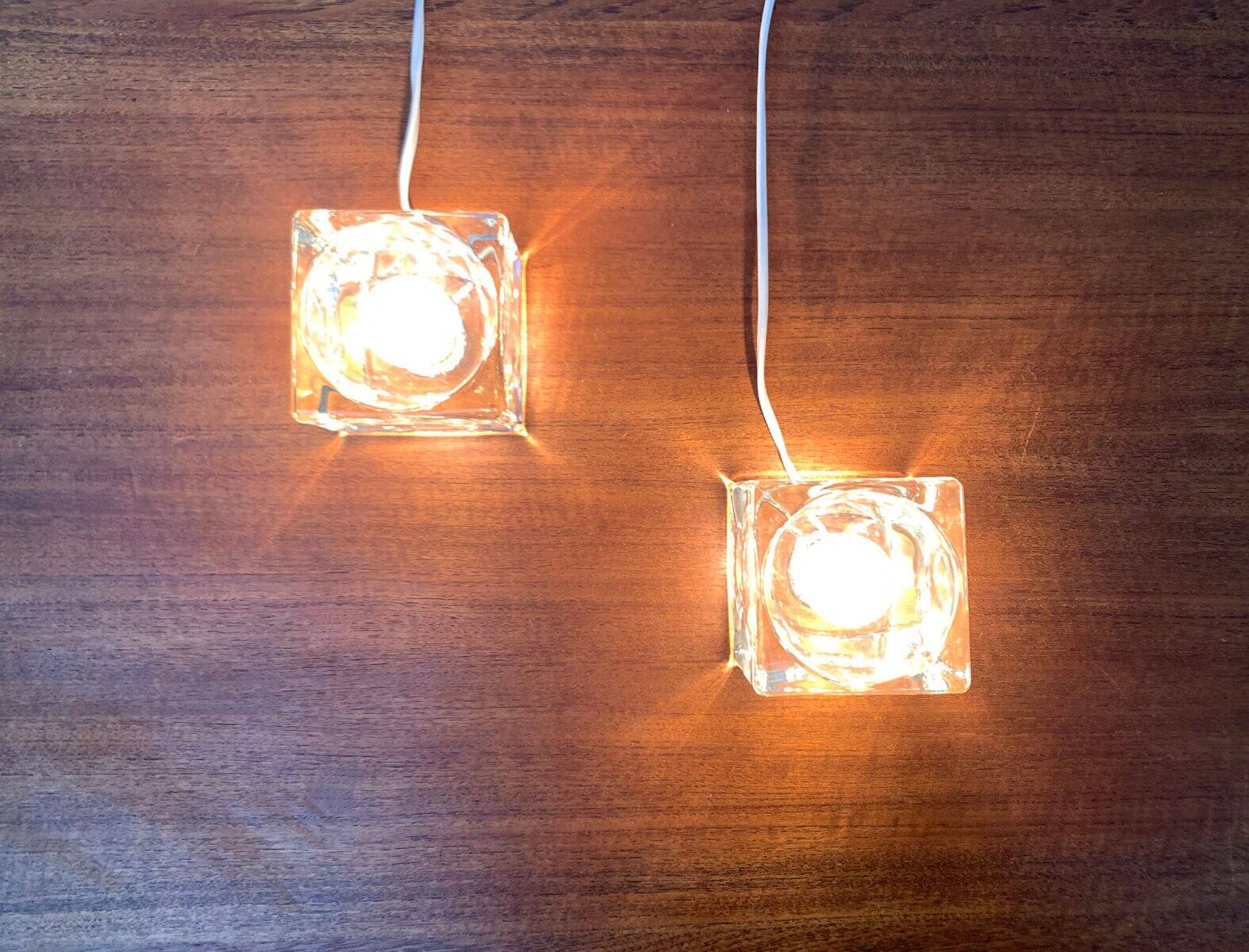 Vintage German glass cube table lamps TA 14 by Peill & Putzler, 1970s, set of 2.