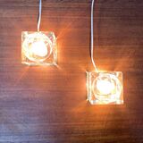 Vintage German glass cube table lamps TA 14 by Peill & Putzler, 1970s, set of 2.