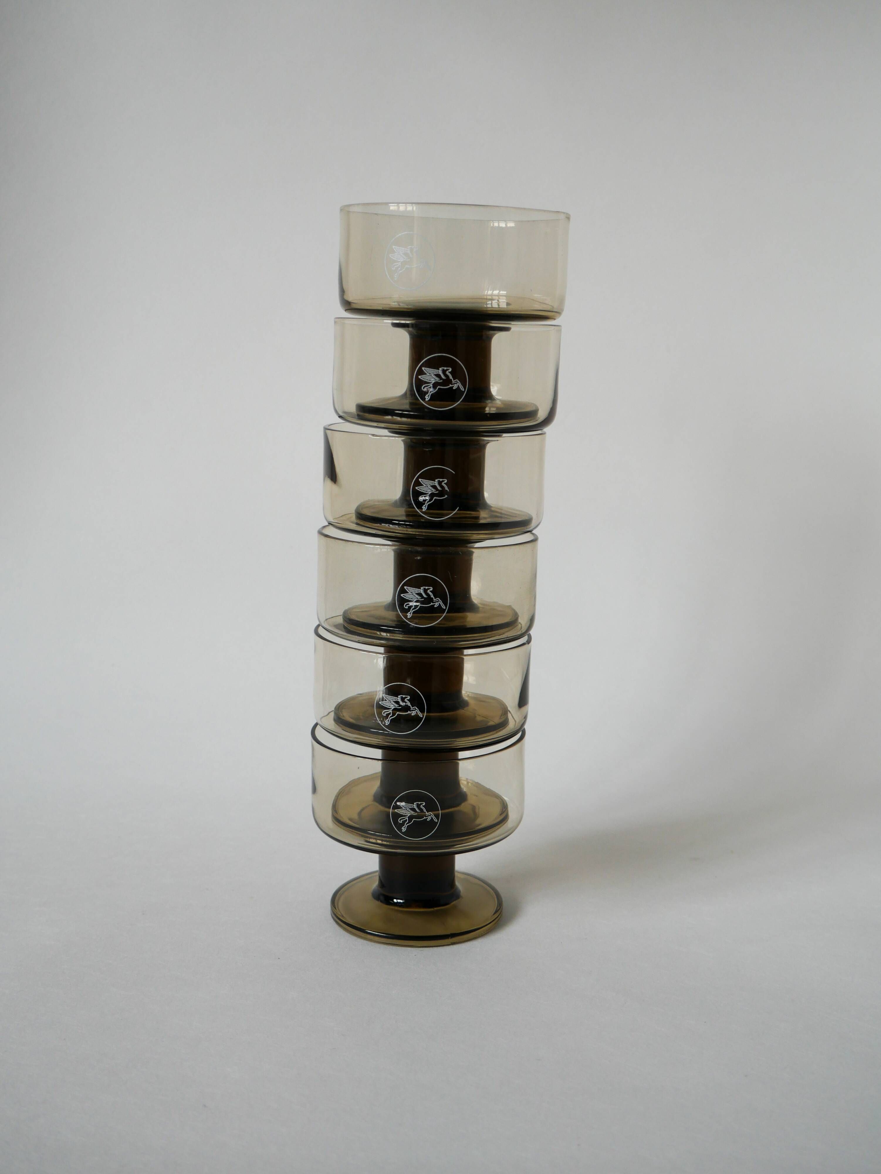 set of 6 smoked glass champagne glasses Design 1970