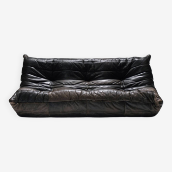 Rich patinated black vintage Togo by Michel Ducaroy for Ligne Roset France