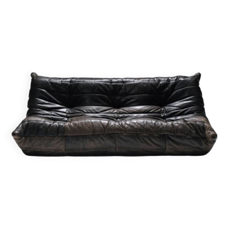 Rich patinated black vintage Togo by Michel Ducaroy for Ligne Roset France