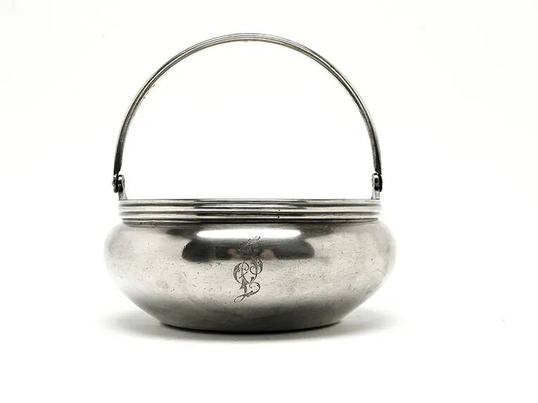 Basket sugar bowl, silver-plated brass, Germany, 1920s