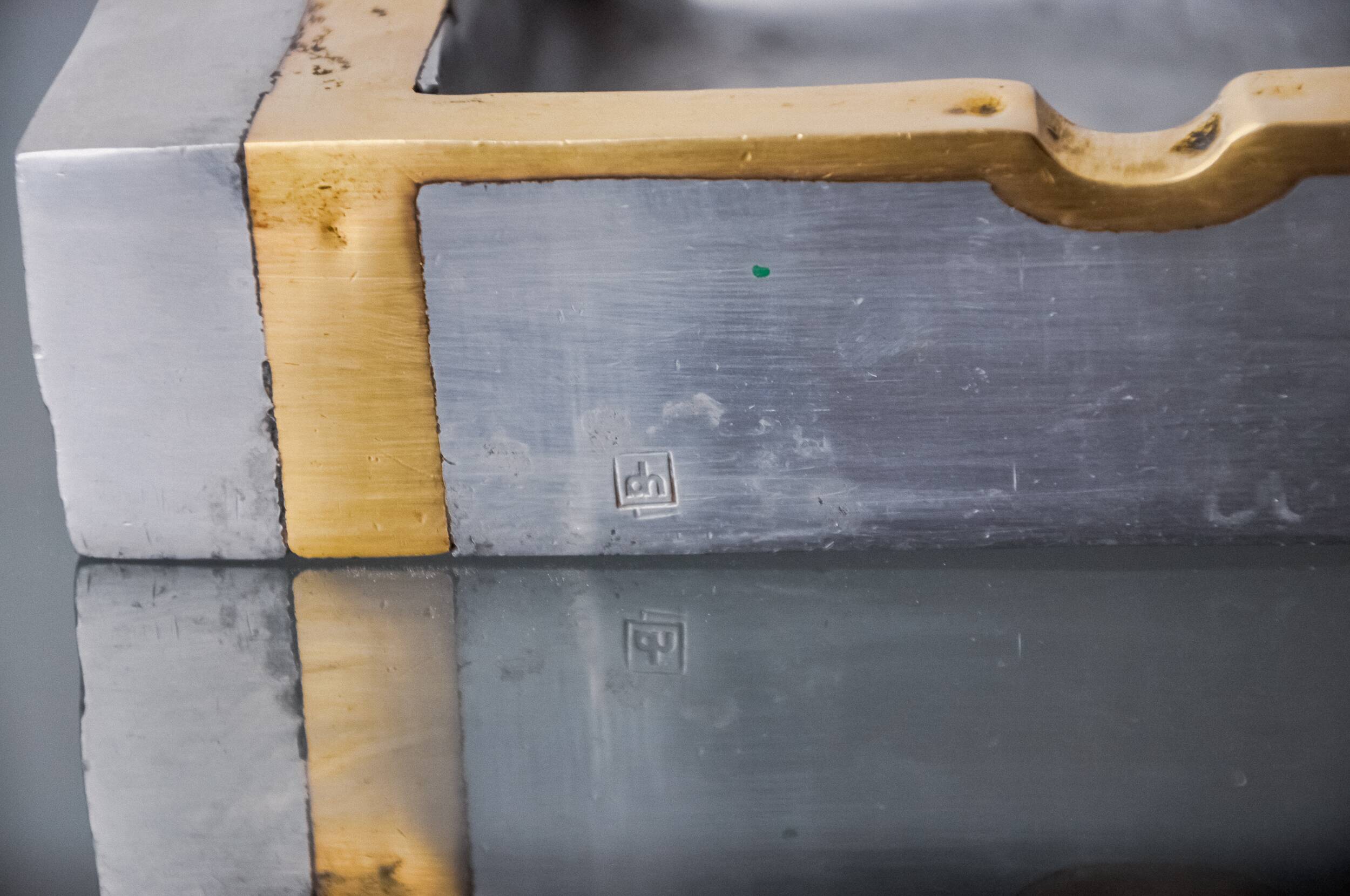 Brutalist ashtray by David Marshall, bronze and brass, Spain, 1970