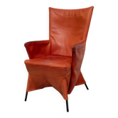 Gerard van der Berg Orange Leather Skirt Arm Chair 1980s