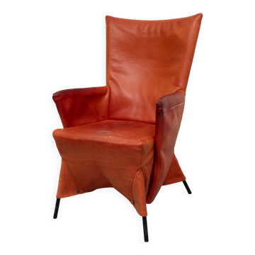 Gerard van der Berg Orange Leather Skirt Arm Chair 1980s