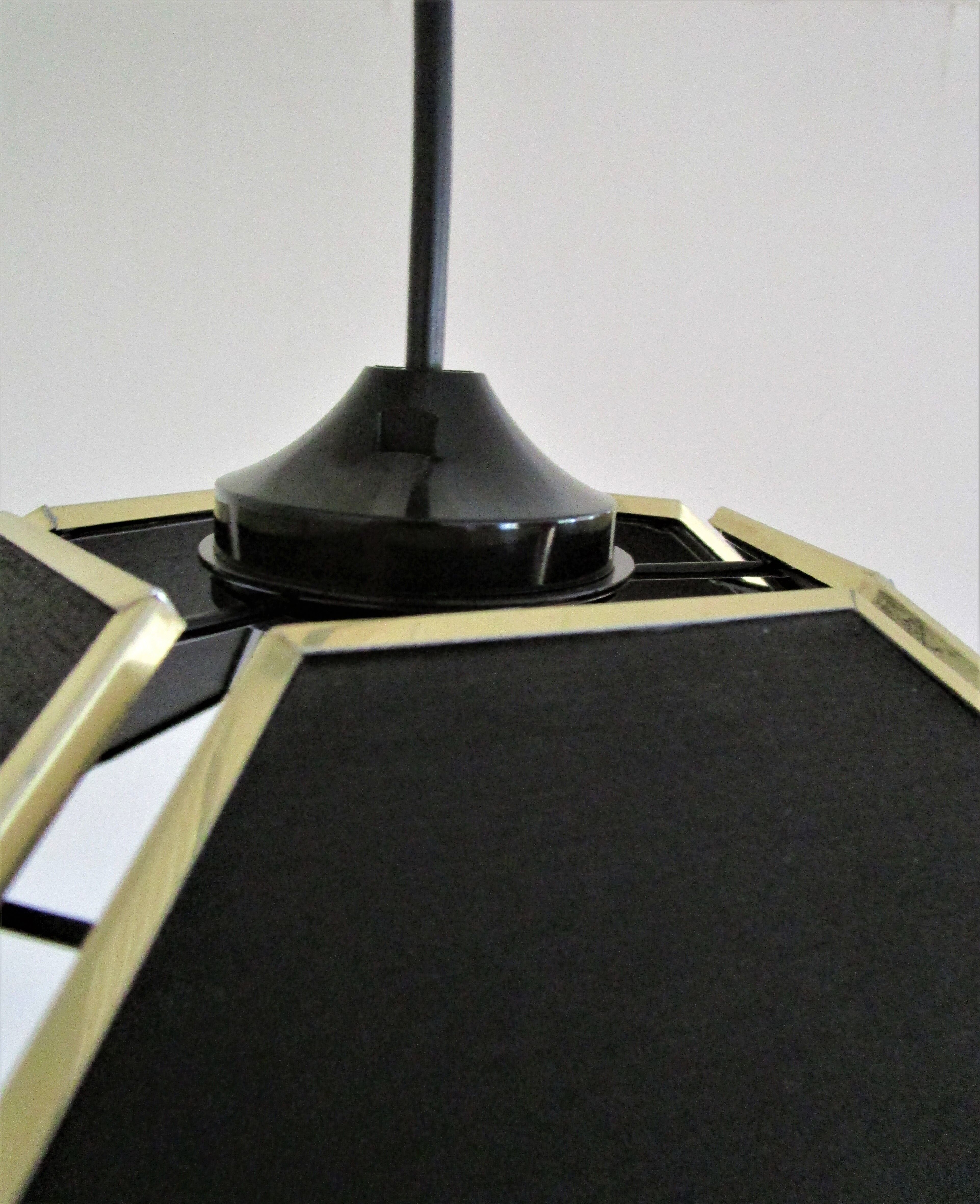 Black flower and gold hanging lamp, 80s