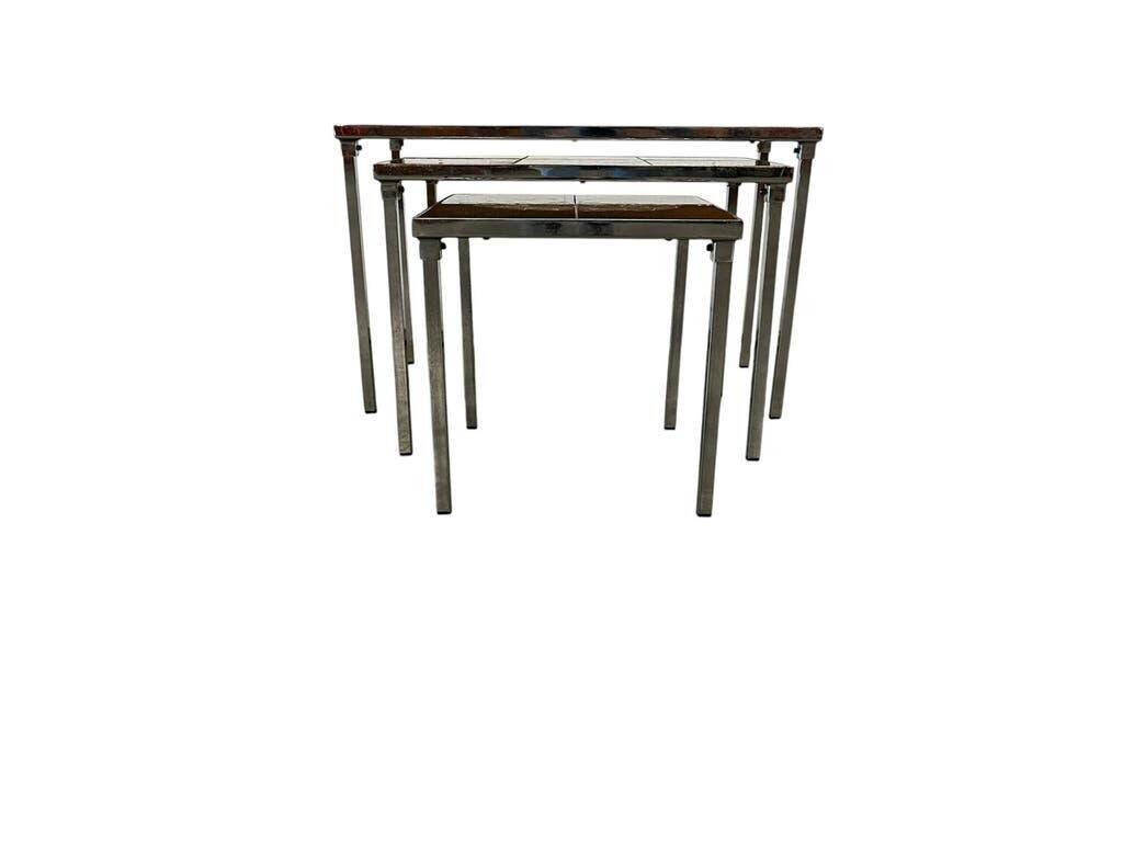 Ensemble de 3 tables gigognes vintage / tables d'appoint avec céramique