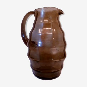 Blown glass pitcher, smoked "Art-déco"
