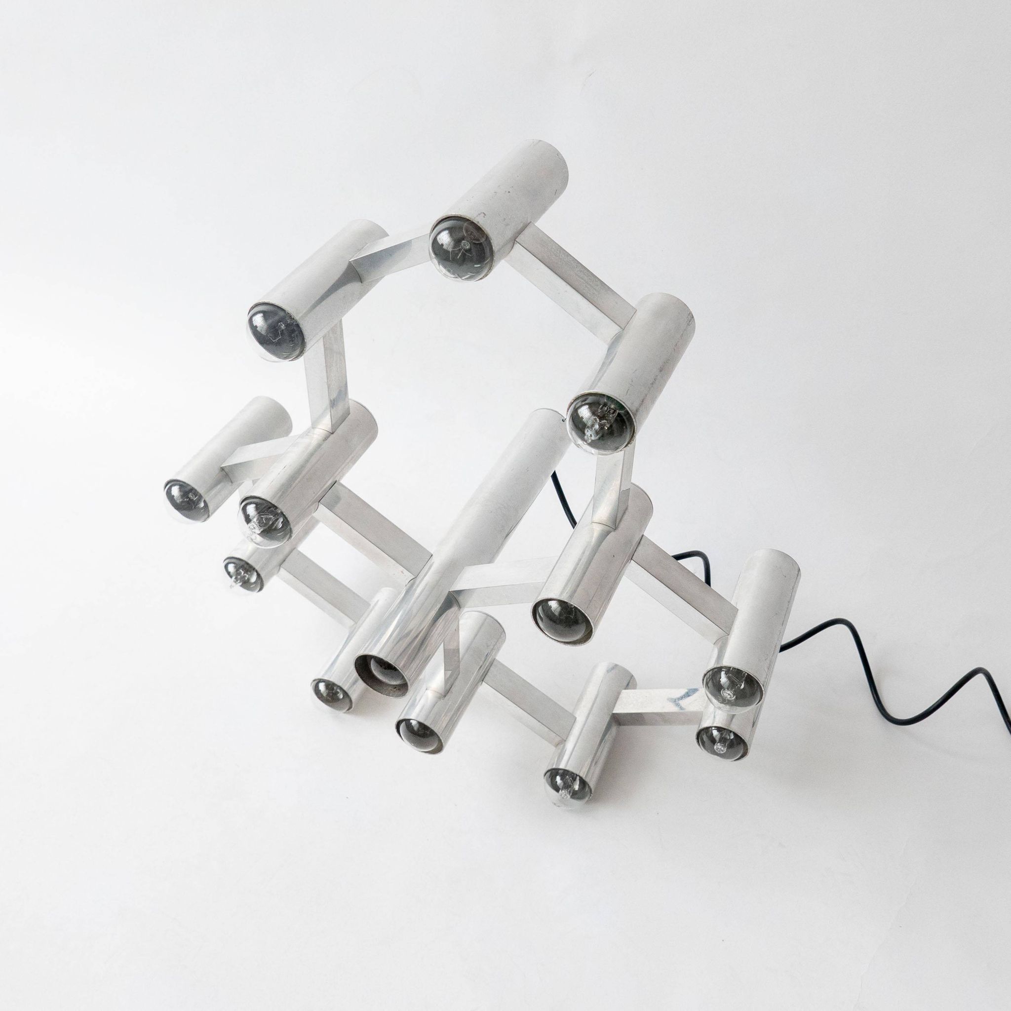Vintage Space Age Geometric Chandelier by Gaetano Sciolari, 13 Lights, Aluminium