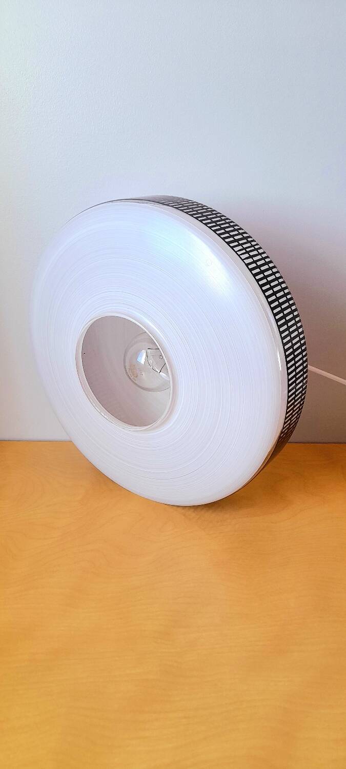 Silkscreened glass pendant light, 1950.