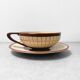 Vintage Longchamp Cup with Saucer – Cream and Brown Checkered Earthenware
