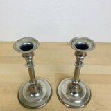 Pair of vintage silver-colored metal candlesticks