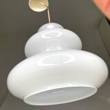 Large wavy white opaline pendant lamp