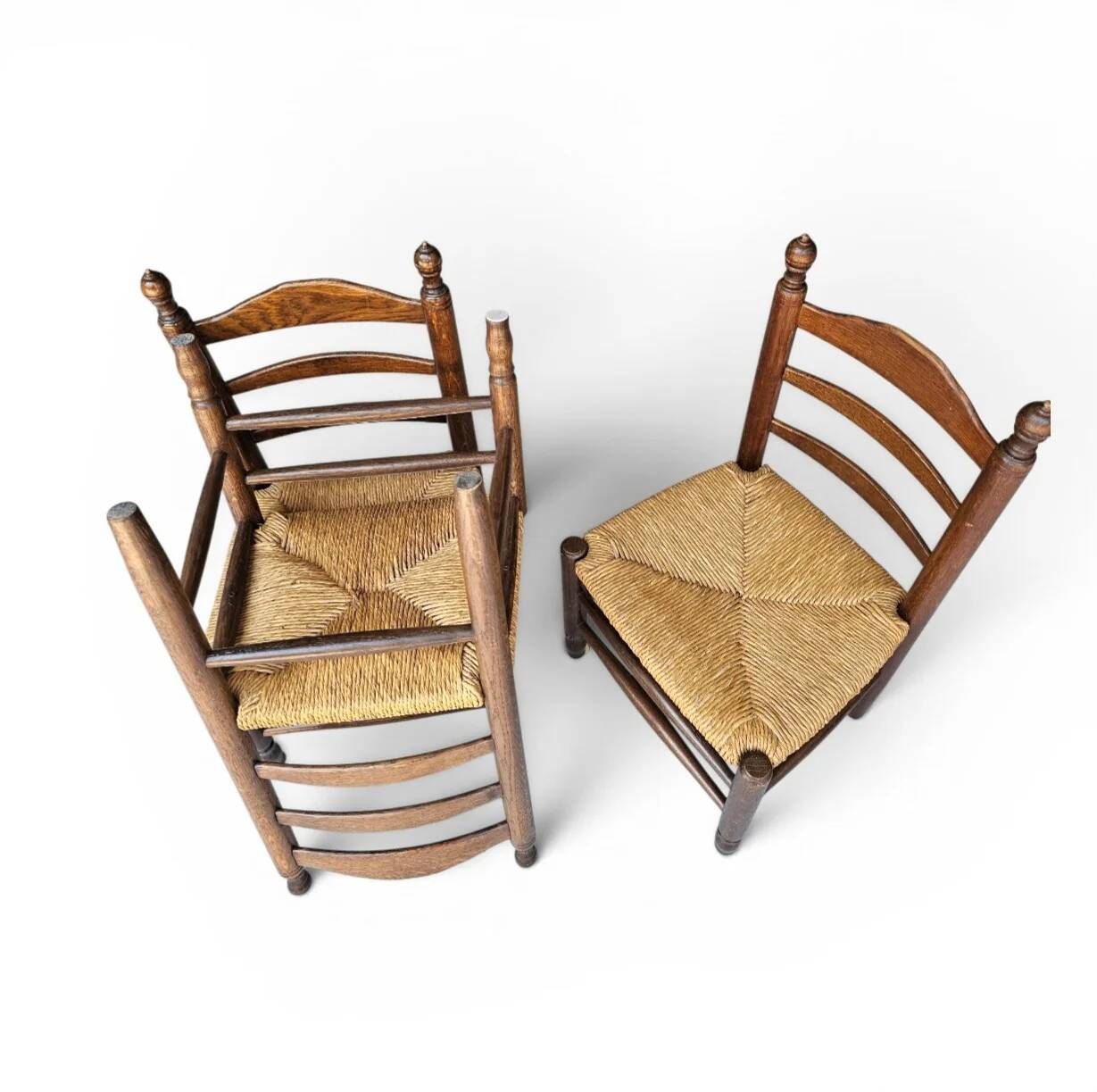 3 x Antique provincial ladderback child's chair / rush seat / 1930s