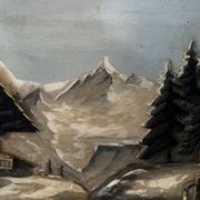 Sculpted and painted Alpine table mid-century L 56 cm/H 43 cm