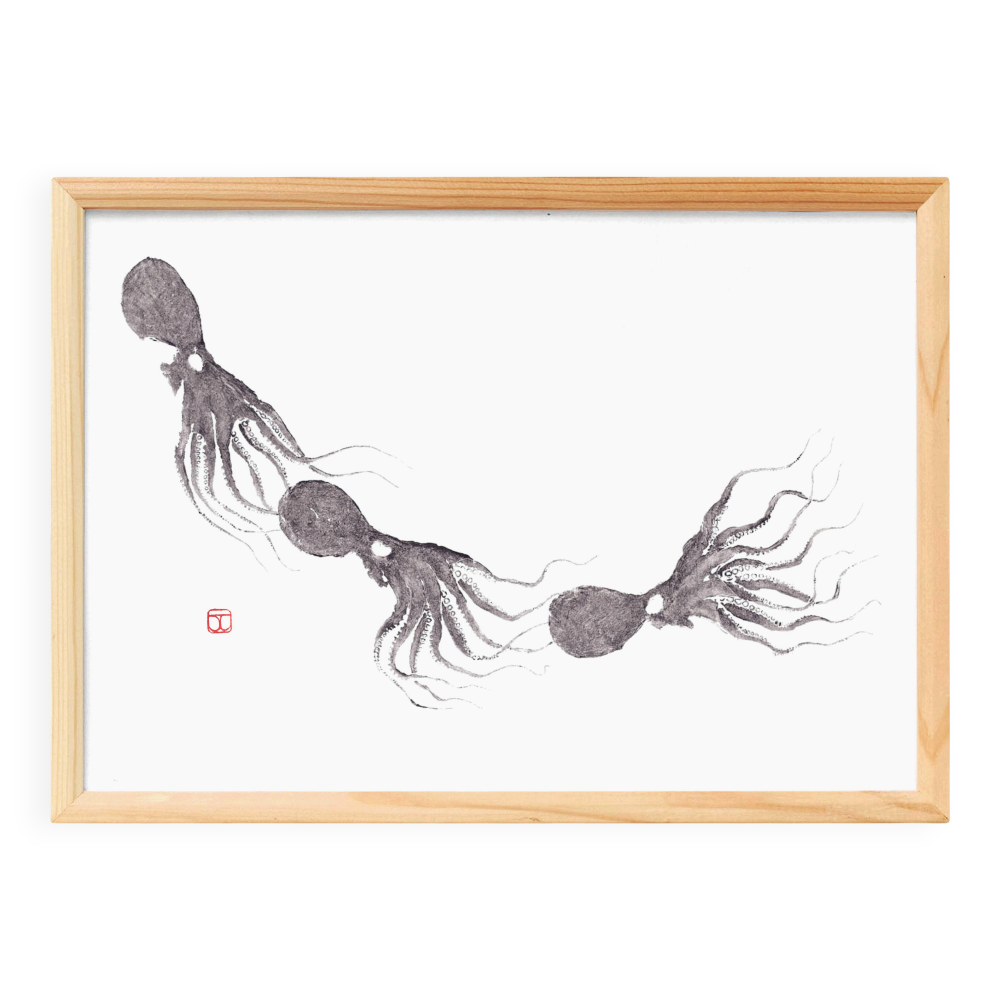 Framed art print "imprint of a school of octopuses"