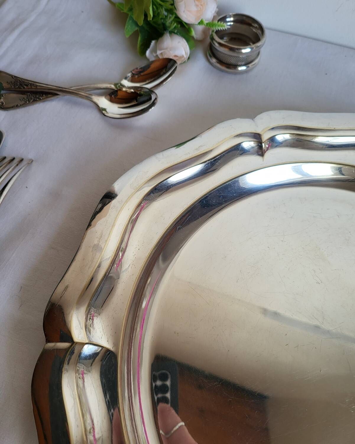 Plat de Service Rond en métal argenté Quist Alpacca