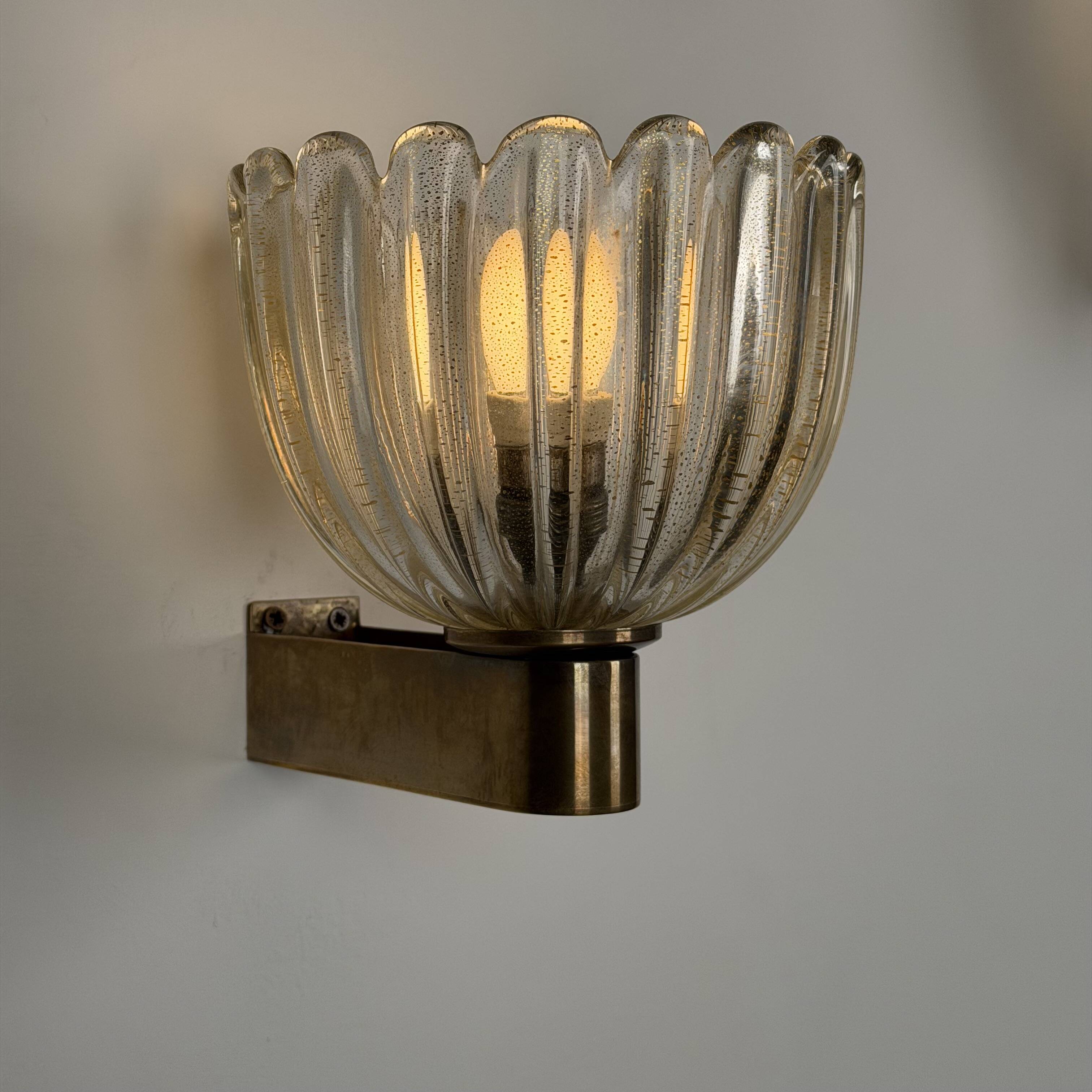 Pair of Murano glass wall sconces by E. Barovier, Italy 1940