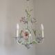 French Vintage 3 Light Pink Lily Flower Cage Style Metal Chandelier 5470