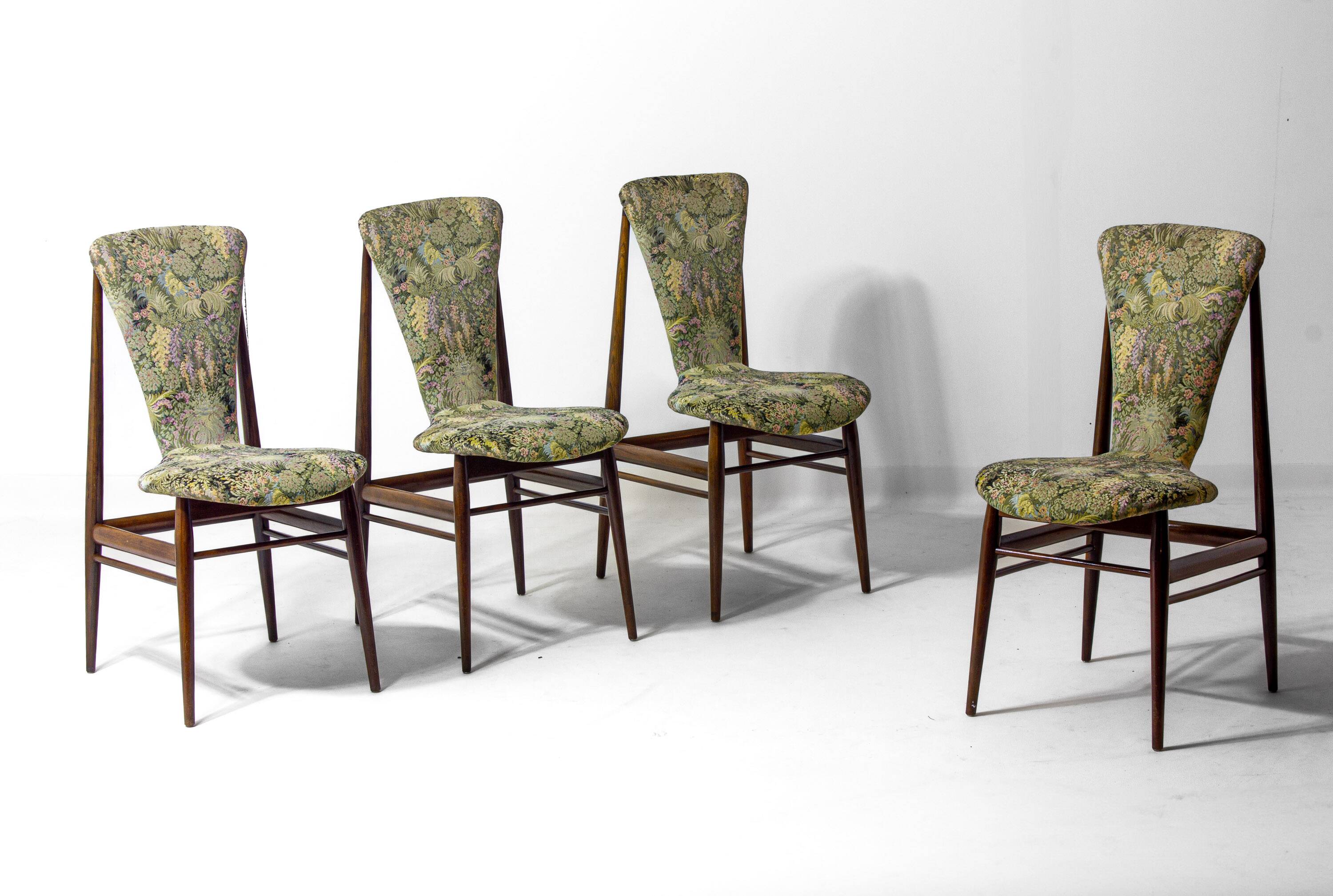 Eclectic scandinavian floating dining chairs in floral upholstery, 1960s