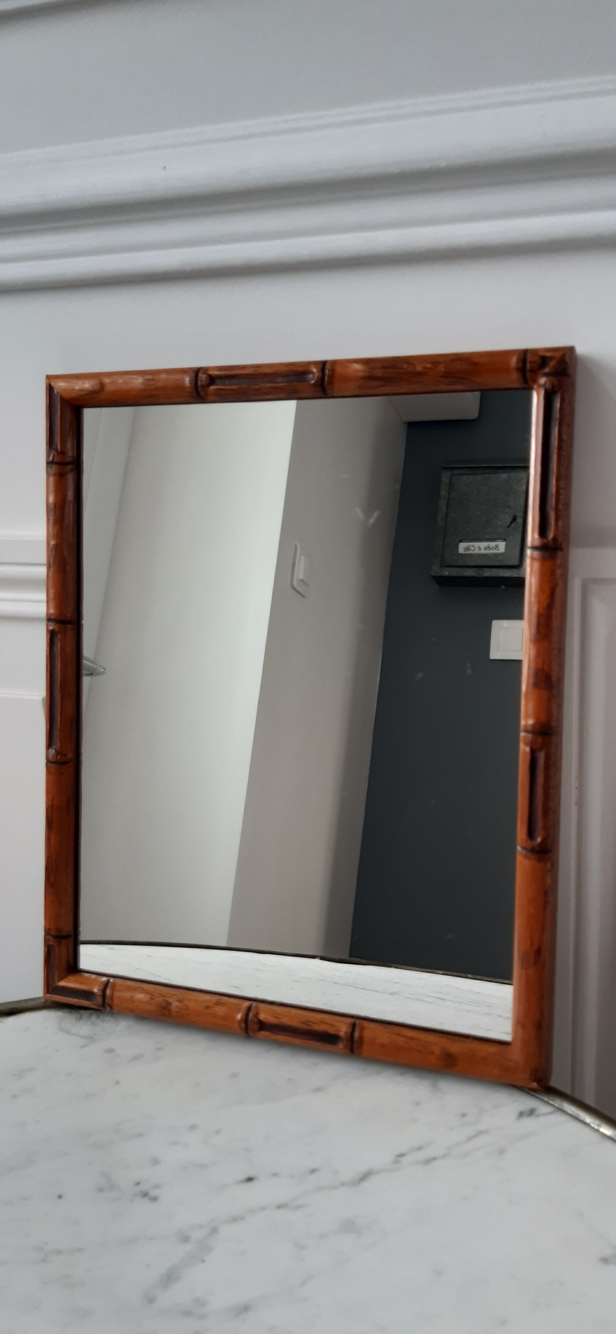 Mirror to install in carved wood bamboo way 50s