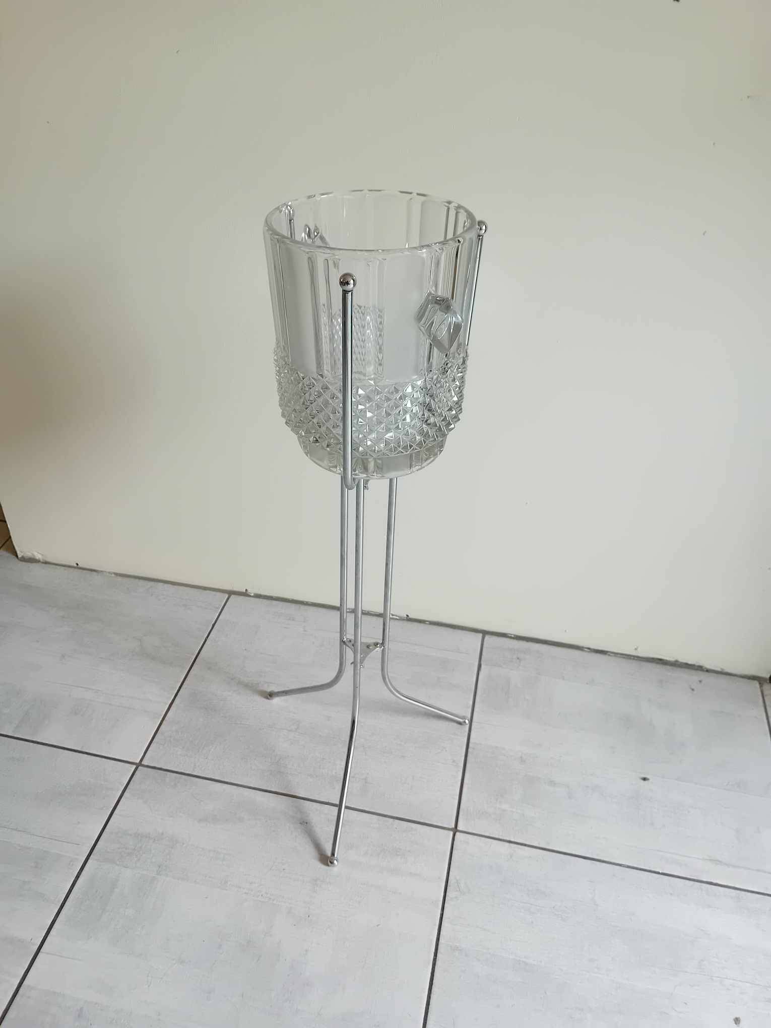 Large Champagne bucket in pressed molded glass and its support.