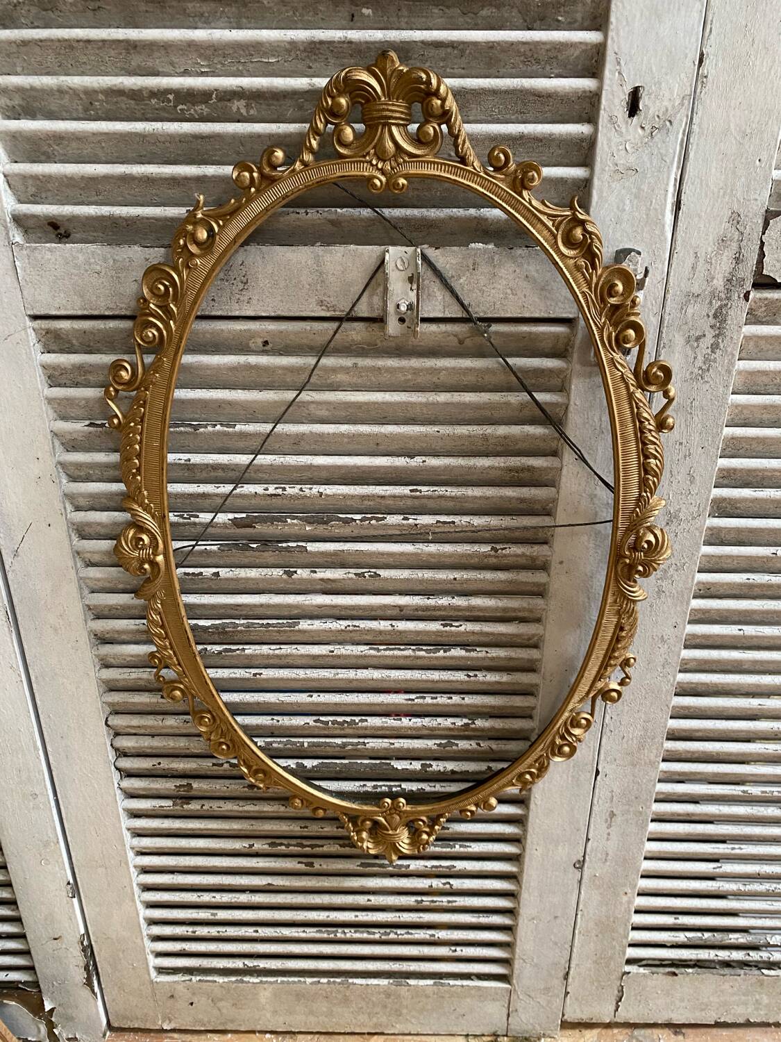 Antique Oval Mirror Frame Pediment Knot Louis XV Style Gilt Bronze