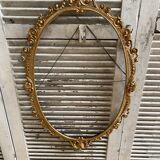 Ancien Cadre De Miroir Oval Fronton Noeud Style Louis XV Bronze Doré