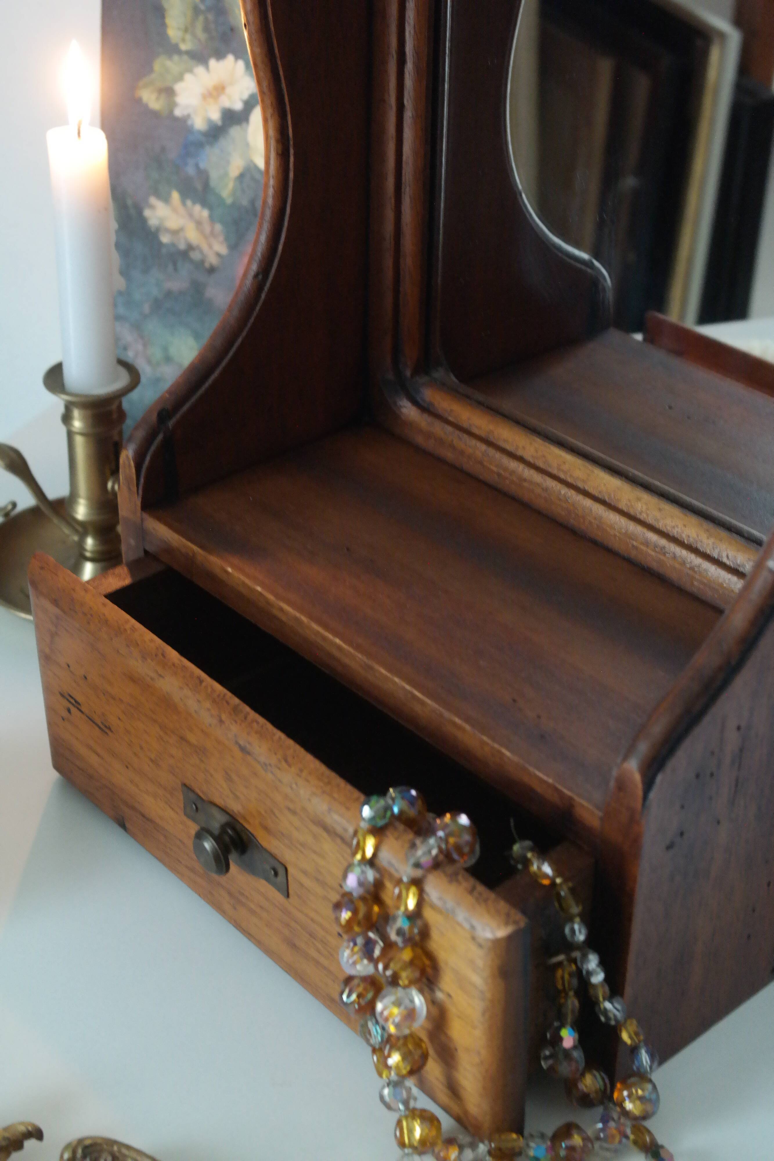Vintage wooden table dressing table mirror 28x67cm