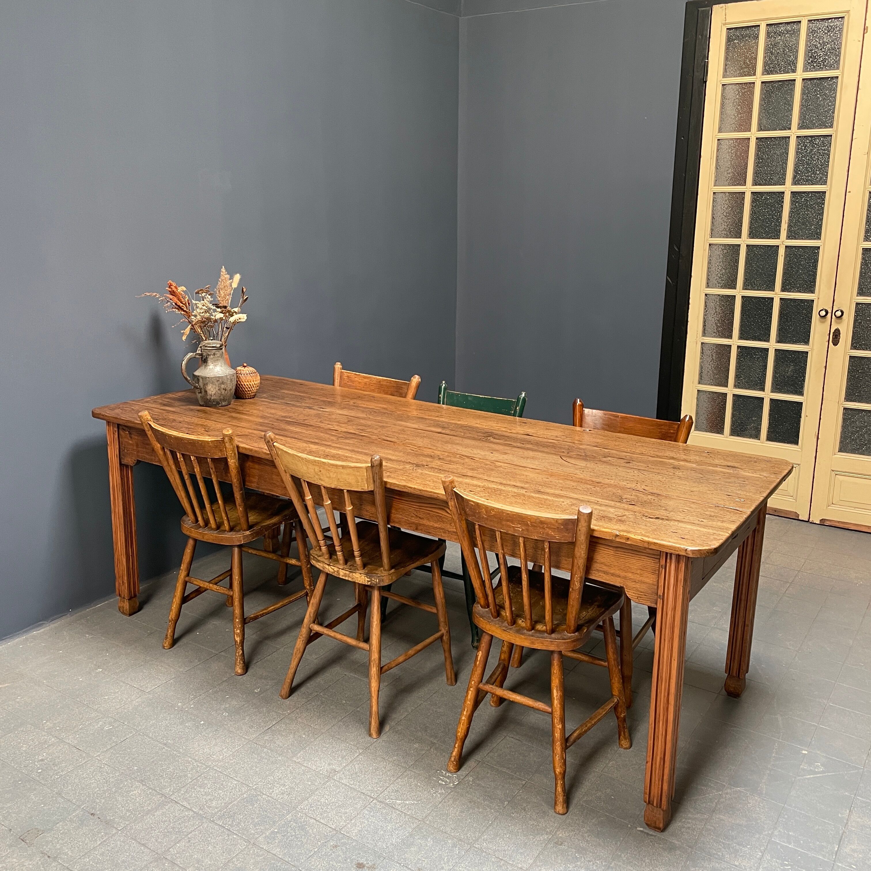 Large oak farmhouse table from France, early 1900s
