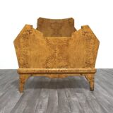 Art Deco Cubist Single Bed in Birch Burl, 1930s-1940s