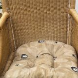 Rocking-chair vintage rotin et teck