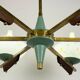 Mid-century chandelier with teak and Murano glass by Stilnovo, Italy, 1950s.