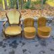Fauteuil Louis Philippe en chêne et velours jaune moutarde du 19ème siècle