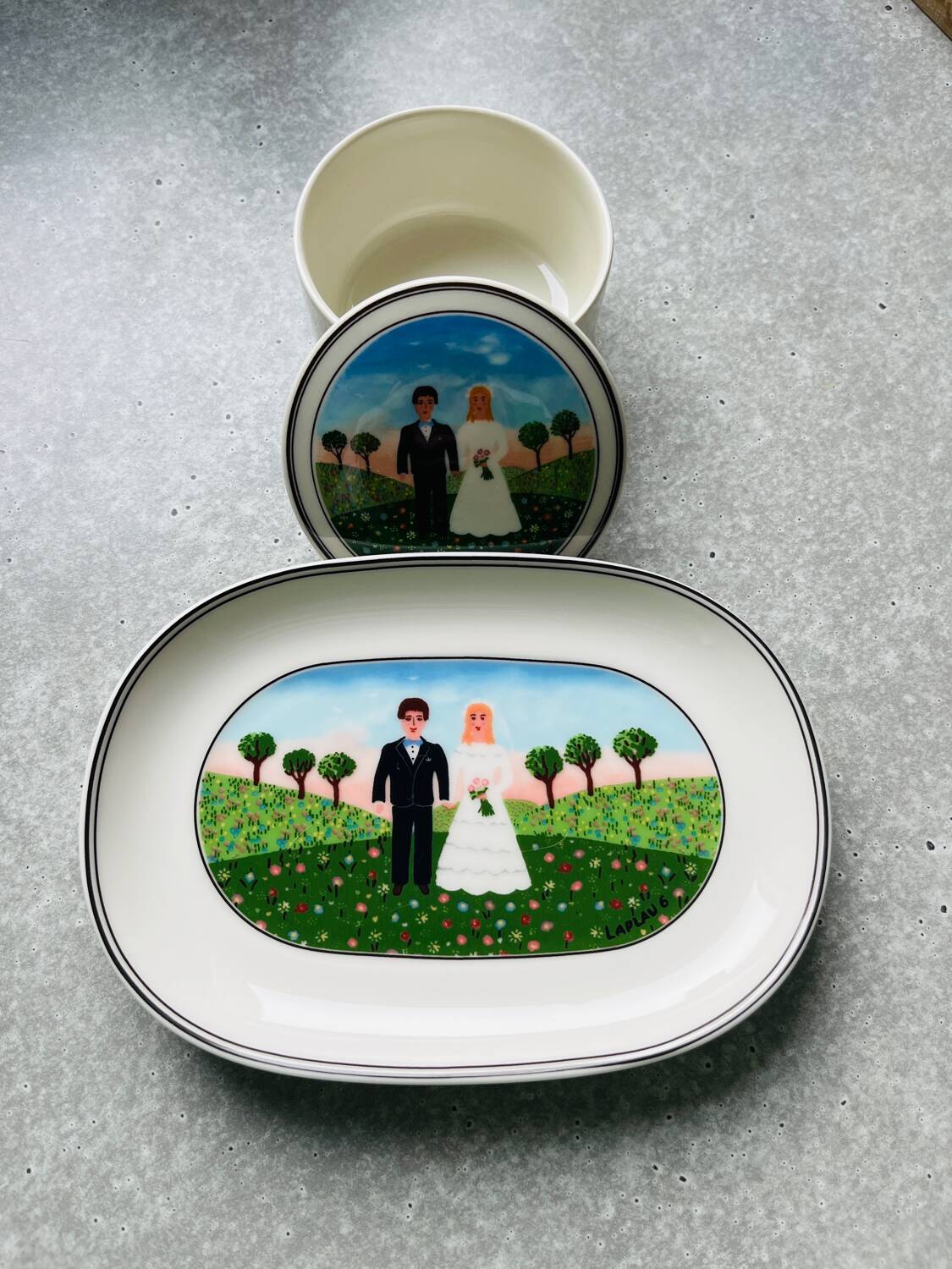 Villeroy & Boch trinket dish and candy dish with naive Laplau decoration