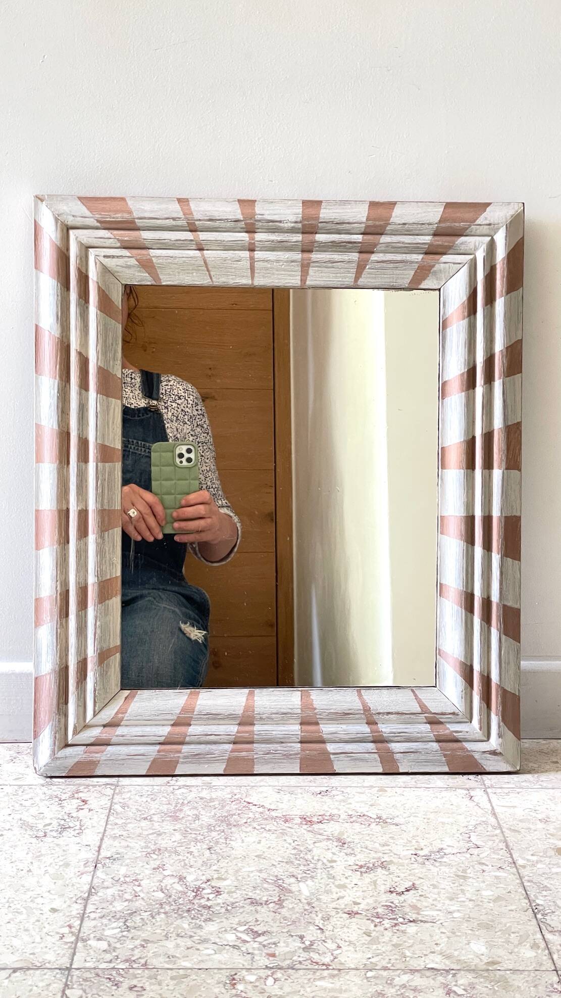 Antique wooden mirror hand-painted.