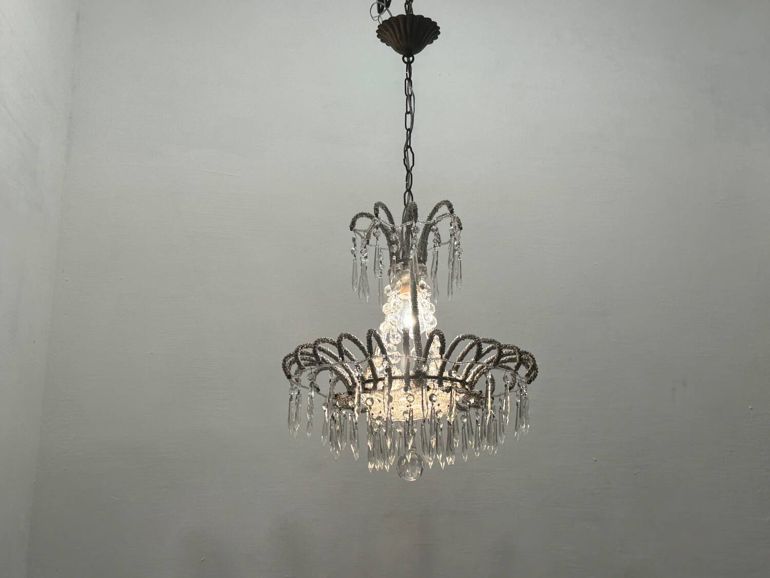 Vintage Italian Crystal Beaded Light Pendant 1960’s