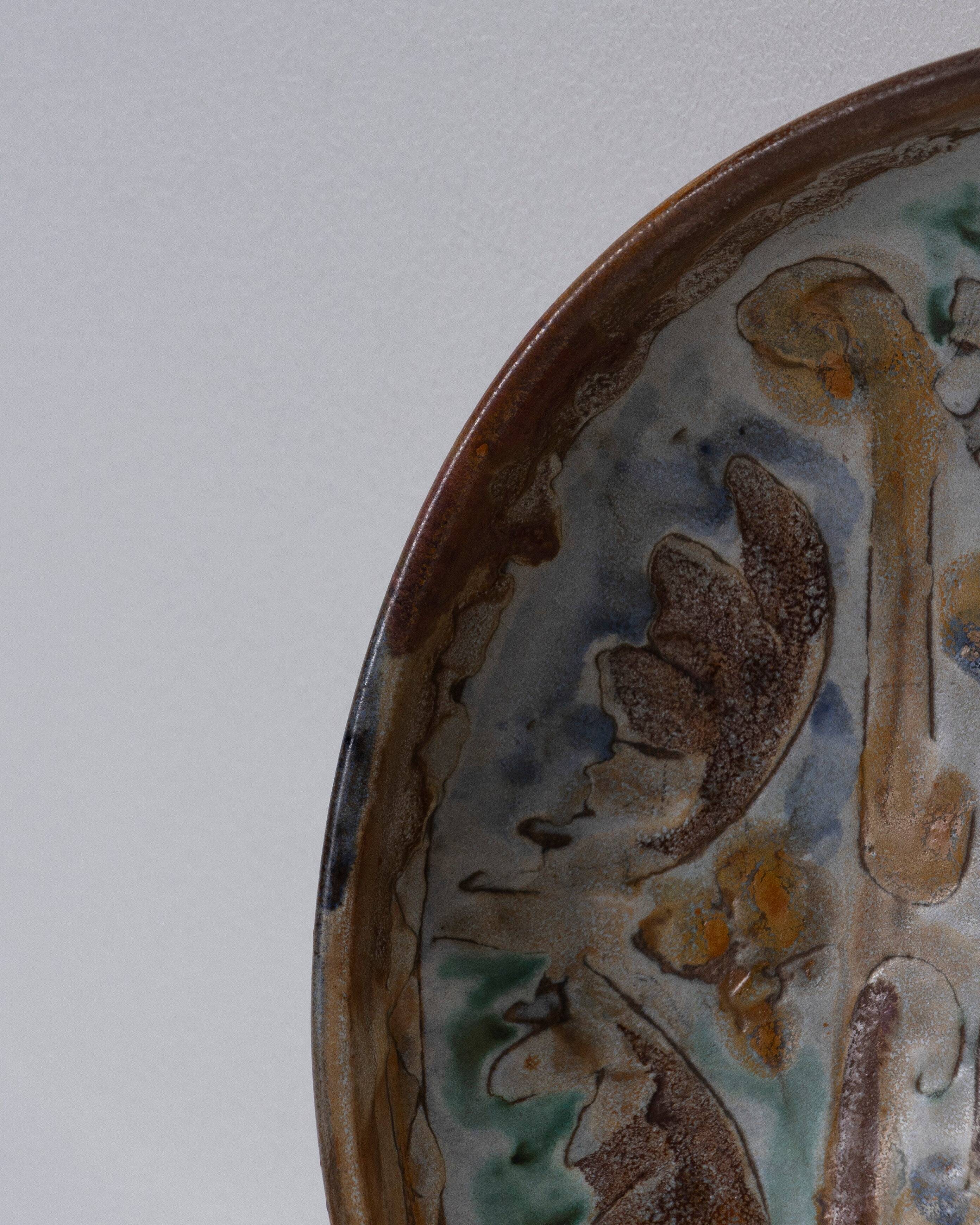 Circular decorated dish in Vallauris ceramic, 1950s