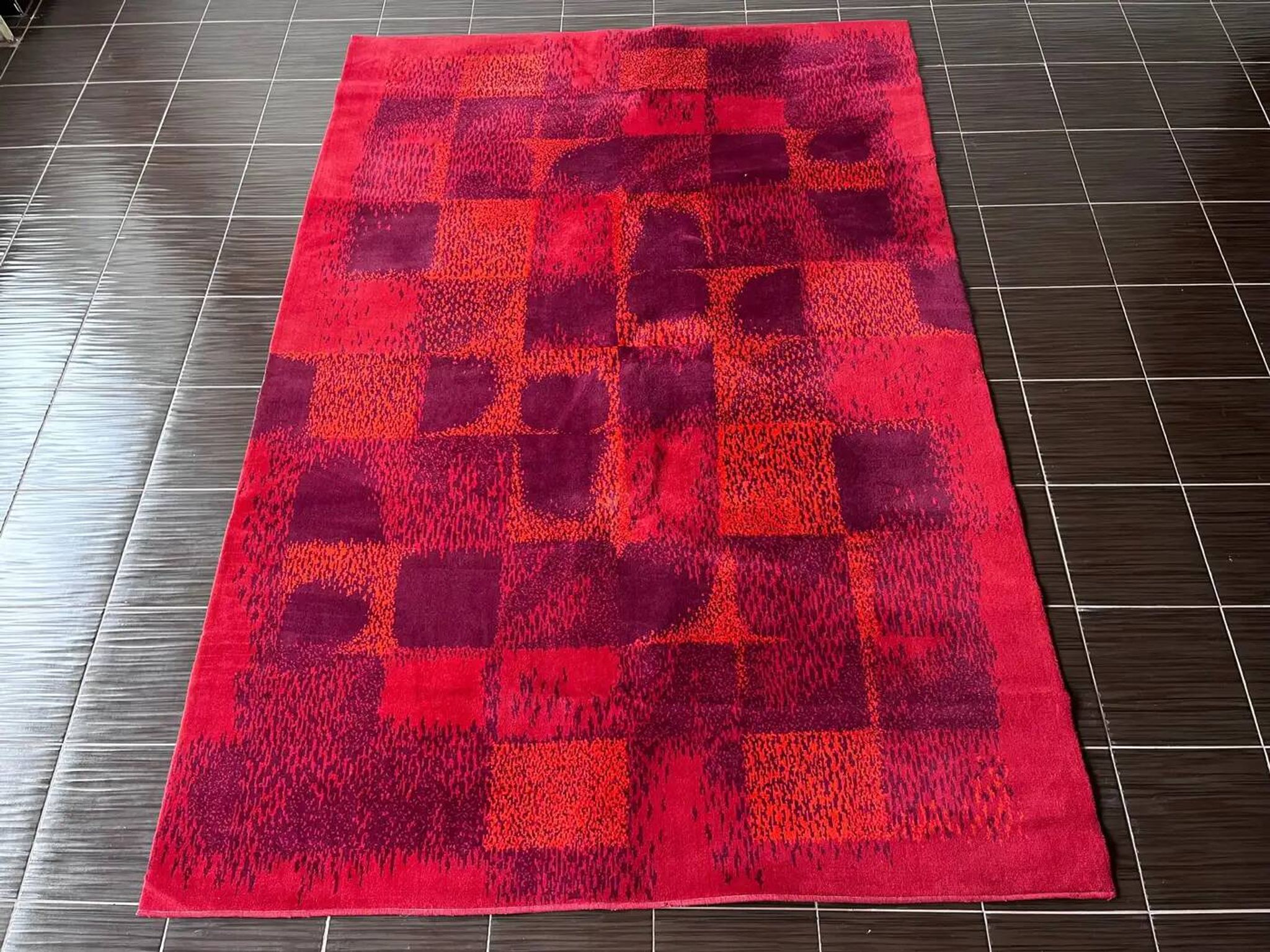 Midcentury abstract design geometric rug / carpet, 1970s / Czechoslovakia