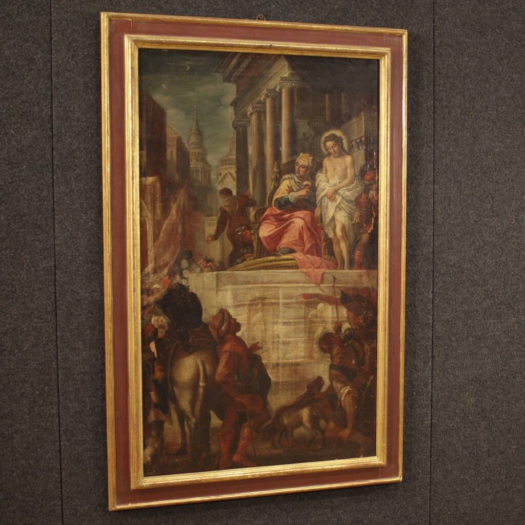 Antique painting Jesus and Herod from 17th century
